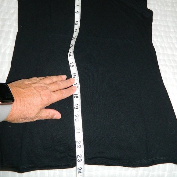 Little Yellow Button Black Tee Cap Sleeves, 3 Buttons on Shoulder, Small - Picture 9 of 9